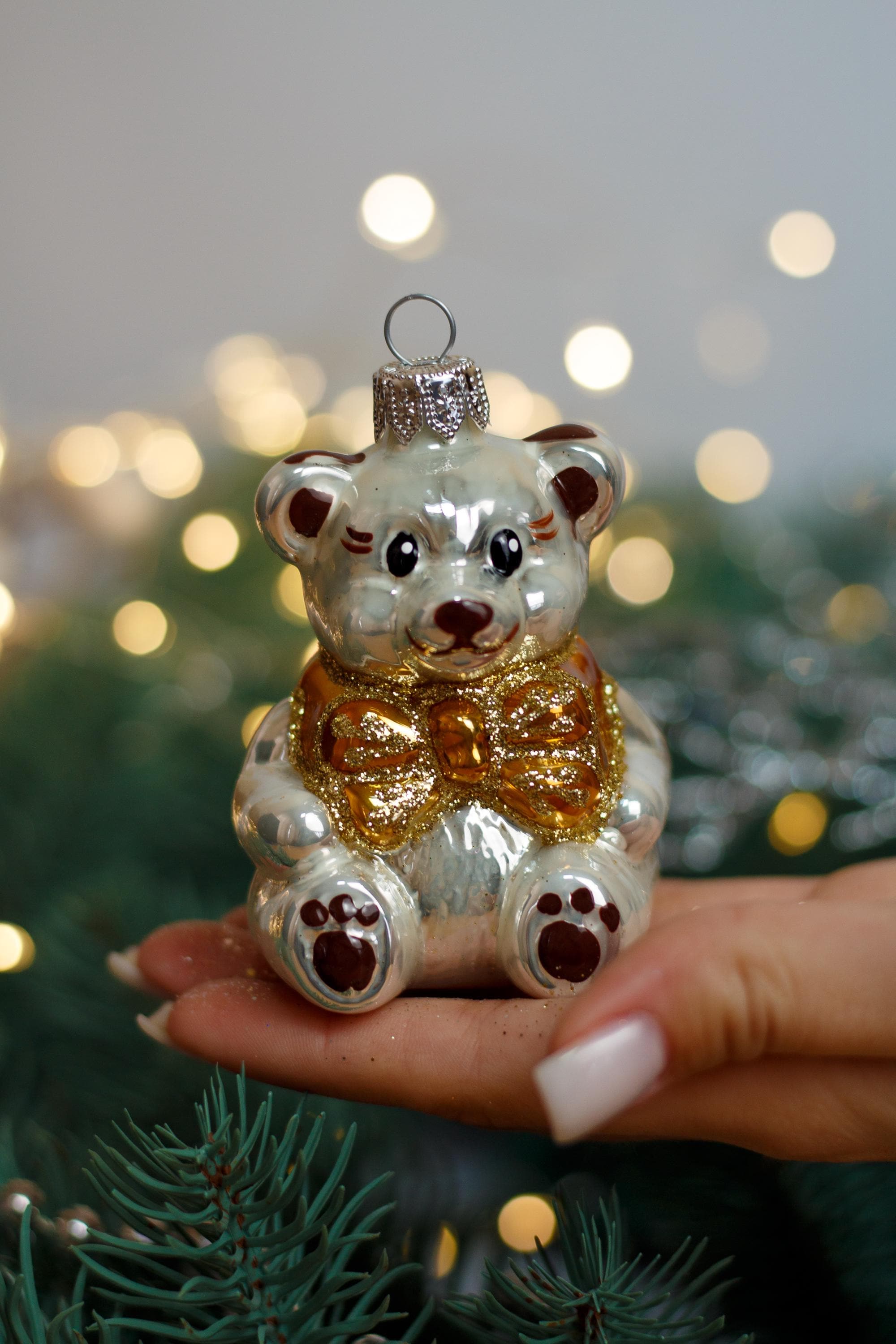Teddybär Christmas Ornament Teddy Bear Christmas Glass Ornament, Mouth Blown Handmade Glass