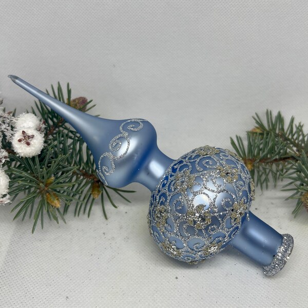 Small blue vintage Christmas glass tree topper 8 inches, tree topper antique Christmas ornaments ornament tree topper top