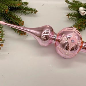 Pink Vintage Christmas glass tree topper 9 inches, stained glass tree topper antique Christmas ornament tree spire, Xmas 2025, Xmas gift