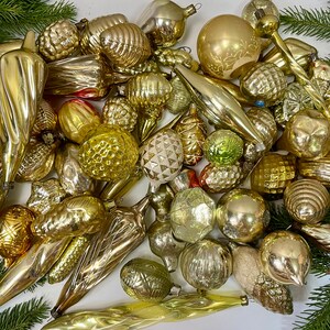 50 gold christmas glass ornaments antique Xmas Home Decor Gold, 1950s christmas decoration, vintage shiny Christmas, retro boha glass decor