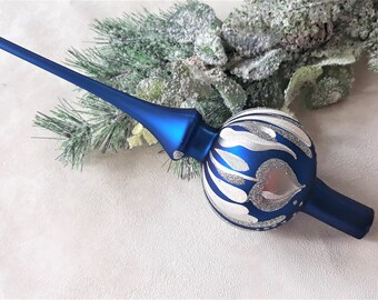 Décoration de sapin de Noël vintage en verre bleu de 25 cm (10 pouces), ornement de sapin antique
