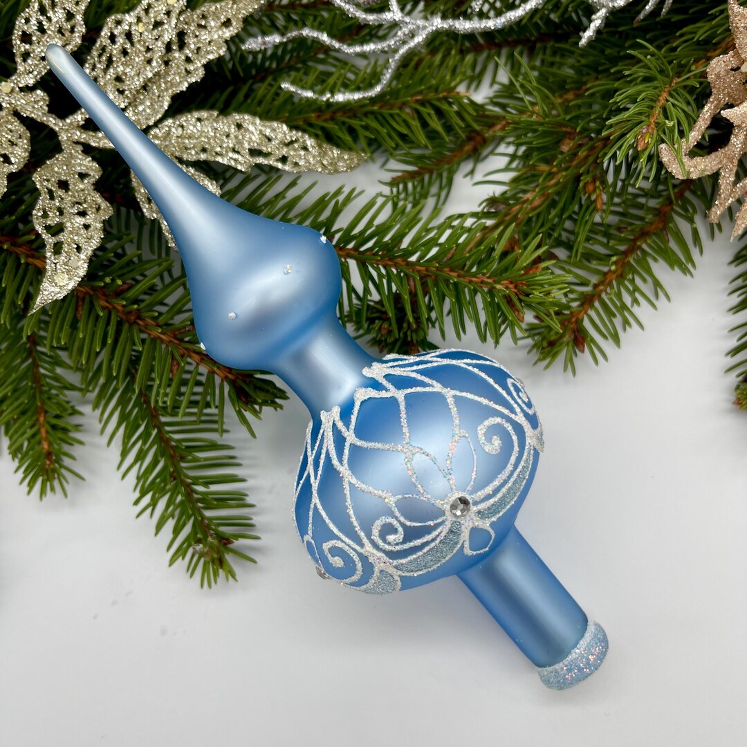 Blue Glass Christmas Tree Topper – Elegant Winter Decor - Etsy