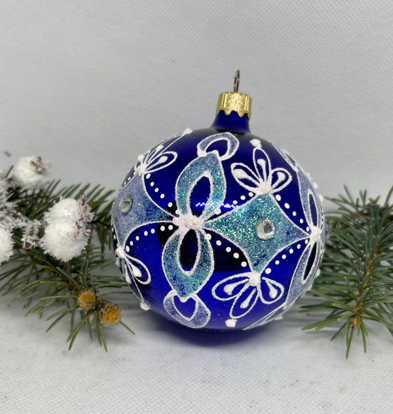ブルークリスマスガラスボール、クリスマスオーナメント、吹きガラス