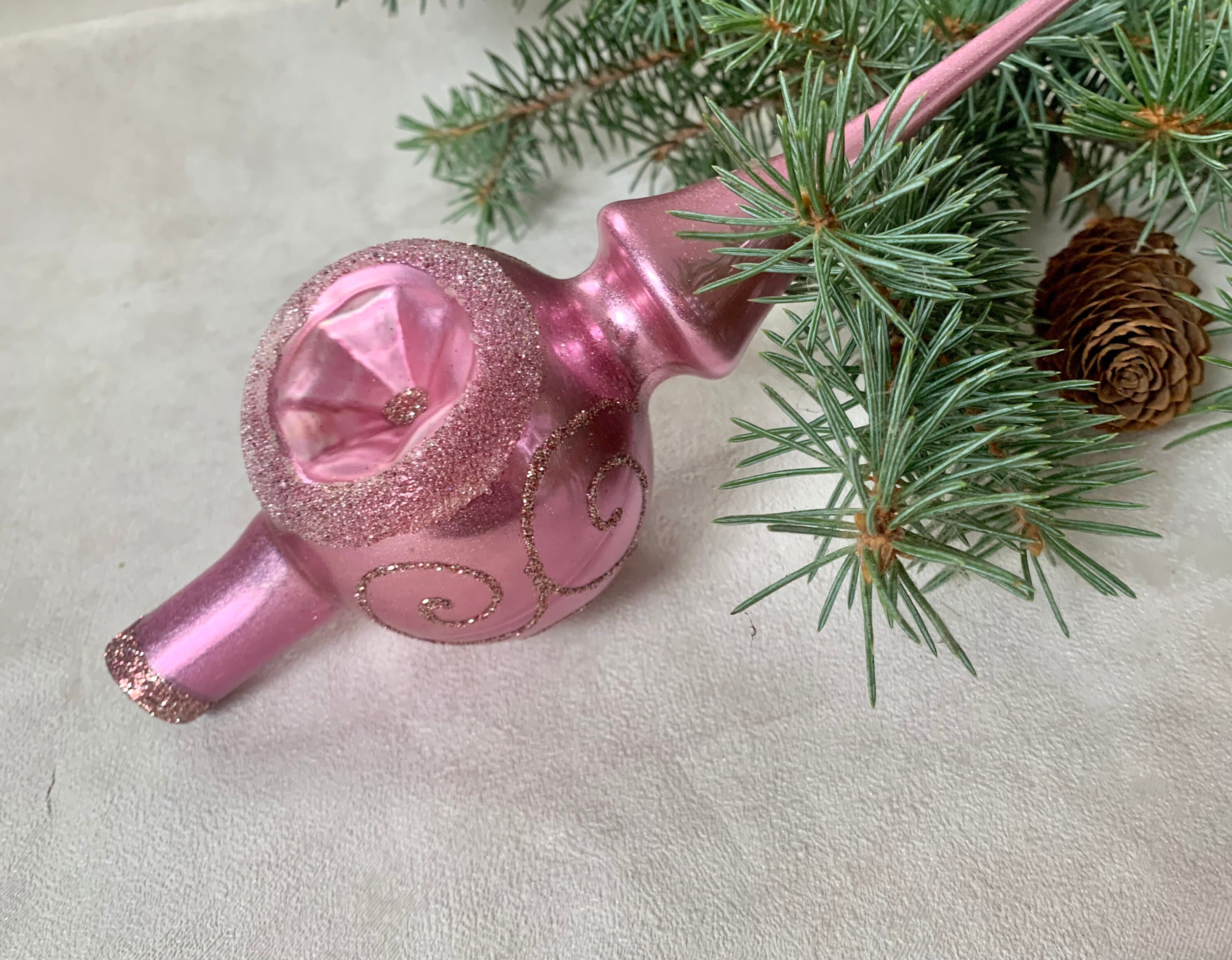 Pink Christmas Glass Tree Topper With Reflector Tree Topper Etsy