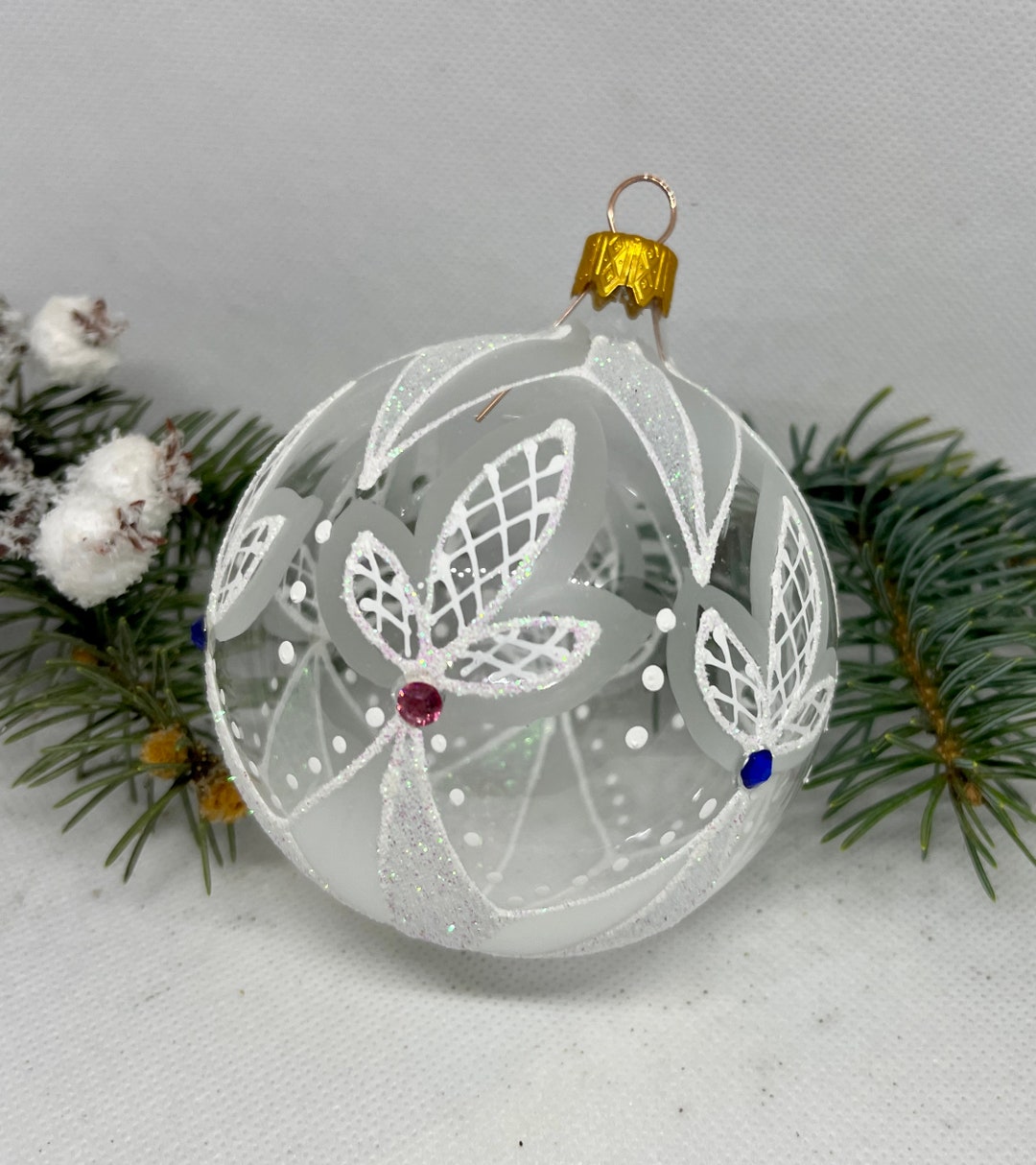 透明なクリスマスガラスボール、クリスマスオーナメント、吹きガラスの