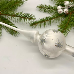 White Christmas glass tree topper 9 inches, mercury tree topper handmade  Christmas finial top for Christmas tree 2024 - best Christmas gift