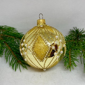 Gold Christmas glass Ball, Glitter Xmas Ornaments, Blown Glass Christmas ball,Handmade Paited Christmas glass Bauble,Winter decor, Xmas 2025