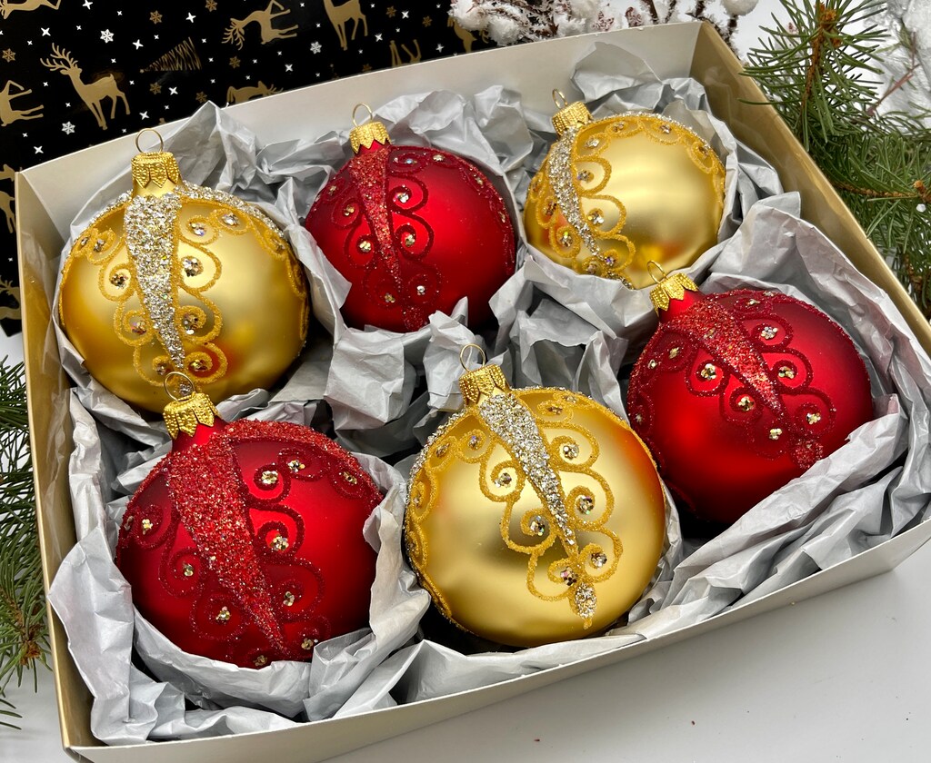 Set 42 Ornamenti Natalizi FestiveBliss - Palline Di Natale In Oro E Bianco, Varie Forme E Finiture (lucide, Opache, Glitterate), Con Cordini Per Appendere