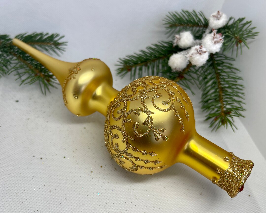 Small Gold Vintage Christmas Glass Tree Topper 8 Inches, Tree Topper