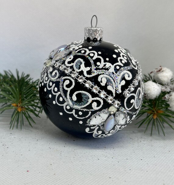 Black glass ball ornaments discount