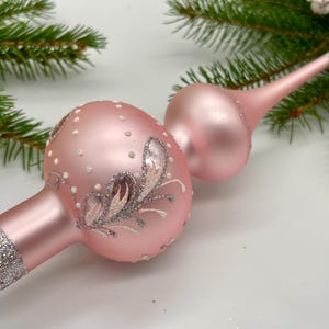 Pink with silver Christmas glass tree topper 9 inches,Christmas ornaments, Xmas 2025,Holiday decor, Xmas spire,Winter decor,Gifts ideas