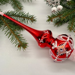 Vintage rote Christbaumspitze 9 Zoll, Glasmalerei Baumspitze antike Weihnachtsschmuck Ornament Baumspitze