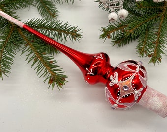 décoration de sapin de Noël rouge vintage en verre de 30 cm, décoration de sapin de Noël en vitrail, décoration de sapin de Noël antique, décoration de sapin de Noël