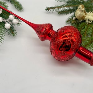 Big red Christmas glass tree topper 14 inches, tree topper antique Christmas ornaments ornament tree finial topper top, XMAS 2023