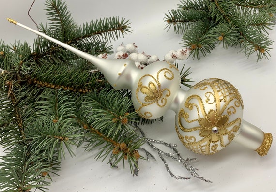 Décoration Sapin De Noël En Forme De Cacahuète En Verre - Pailletée Dorée - Avec Fil De Suspension