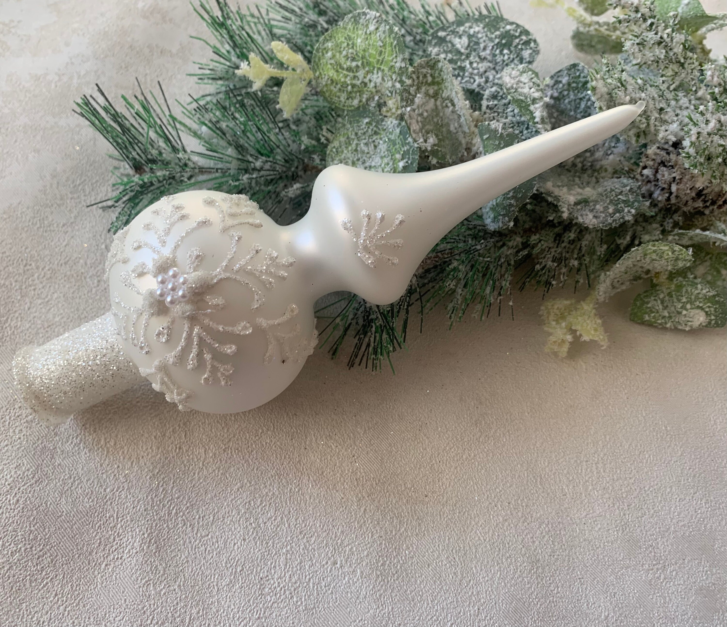 Small White Christmas Glass Tree Topper 8 Inches Tree Topper Etsy UK