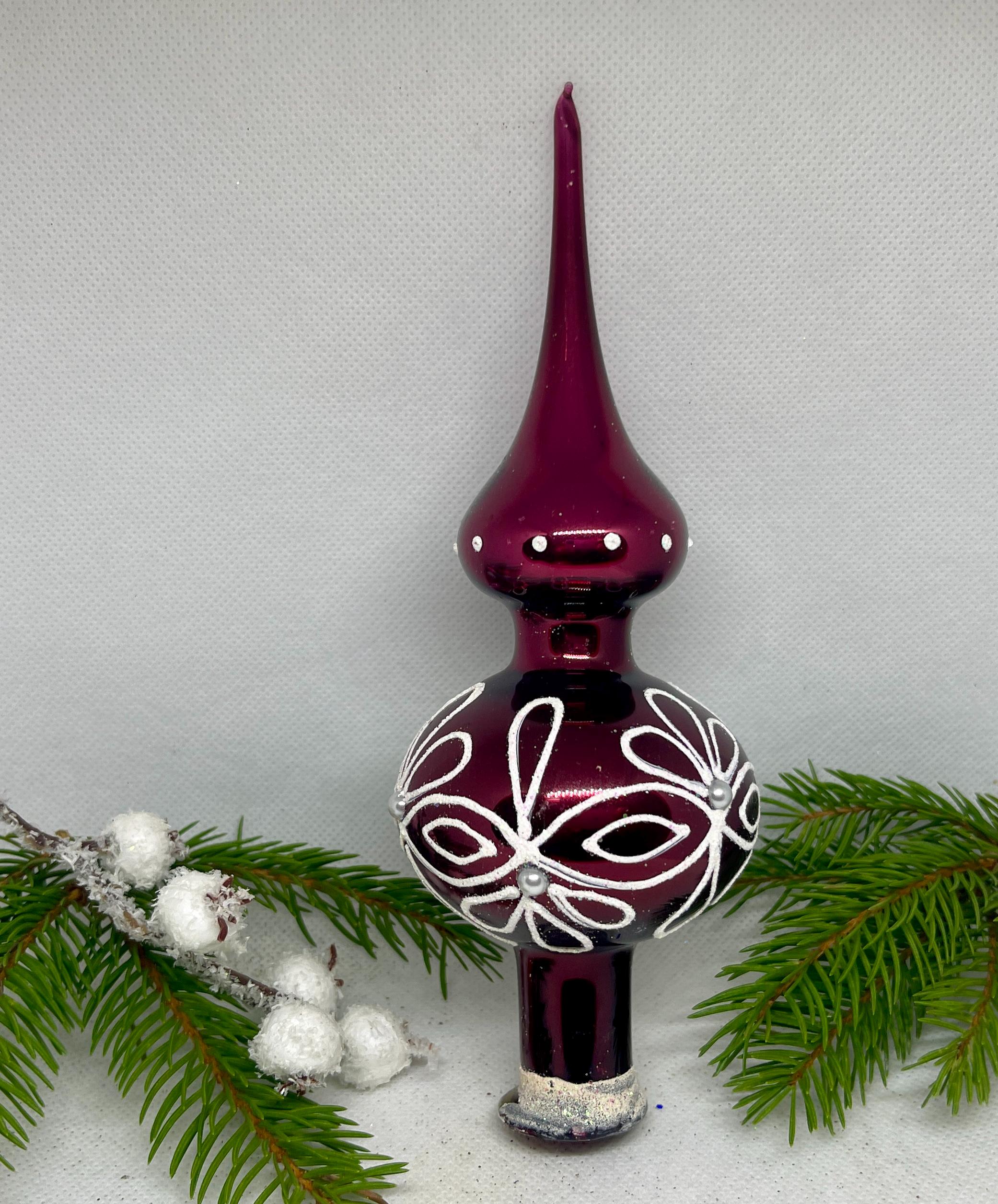 Small Burgundy Vintage Christmas Glass Tree Topper 7 Inches  display picture 1