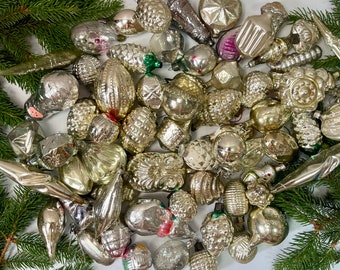 20 silver christmas glass ornaments antique Xmas Home Decor silver 1950s christmas decoration vintage shiny Christmas retro boha glass decor