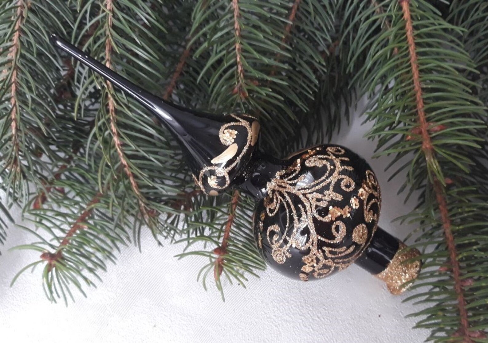 Small black Christmas glass tree topper 8 inches tree topper Etsy