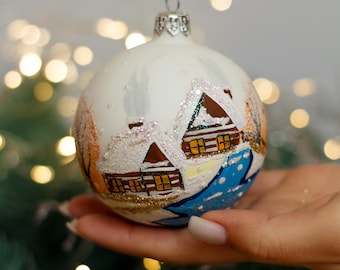 青色の模様入りクリスマスガラスボール、グリッタークリスマス