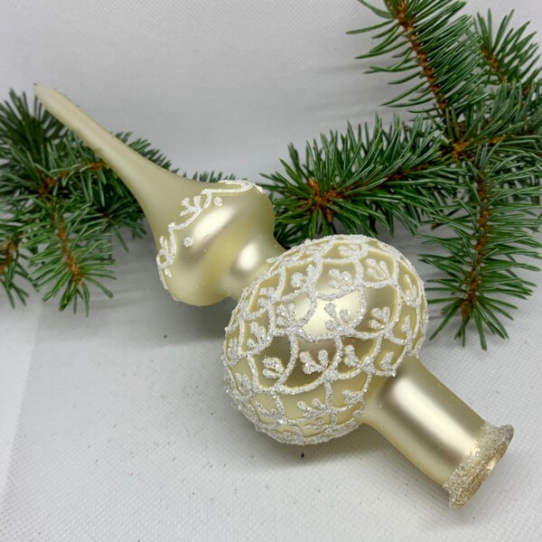 Small white vintage Christmas glass tree topper 8 inches, tree topper antique Christmas ornaments ornament tree topper top