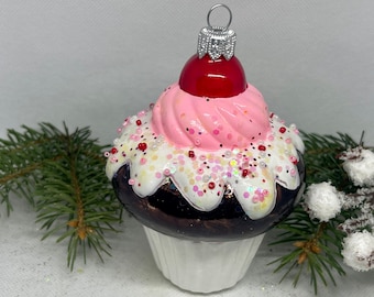 おいしいカップケーキのクリスマスガラスオーナメント、クリスマス吹き