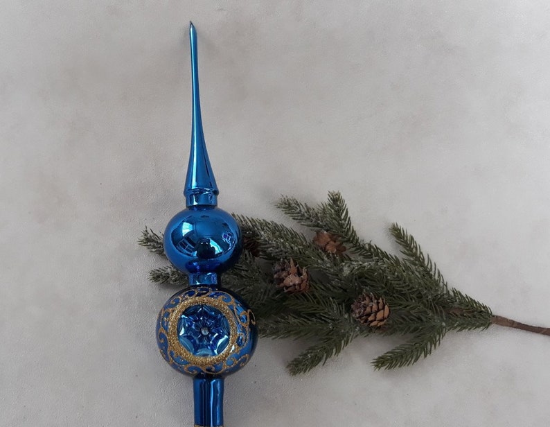 Blue Vintage Christmas Glass Tree Topper 12 Inches Tree Etsy