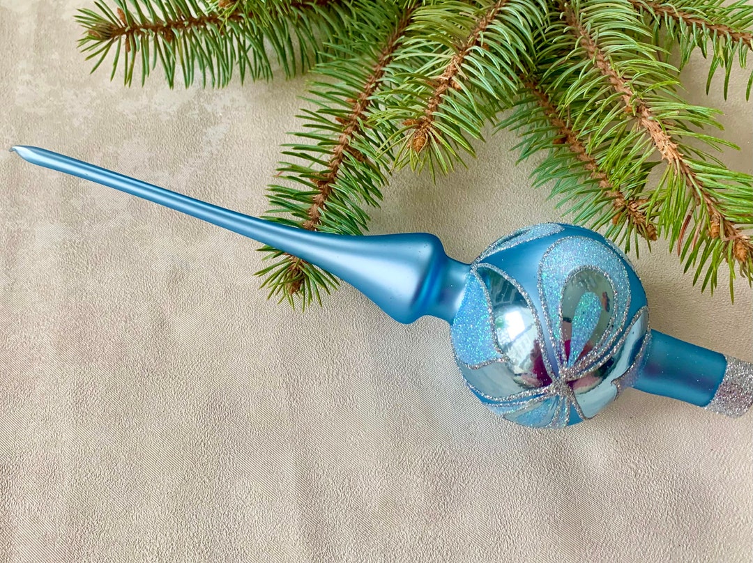 Blue Christmas Glass Tree Topper 10 Inches, Tree Topper Antique Christmas Ornaments Ornament