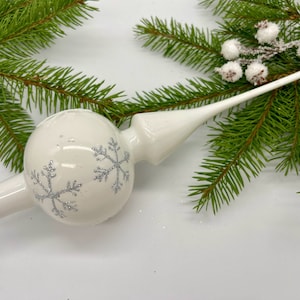 White Christmas glass tree topper 9 inches, mercury tree topper handmade  Christmas finial top for Christmas tree 2024 - best Christmas gift