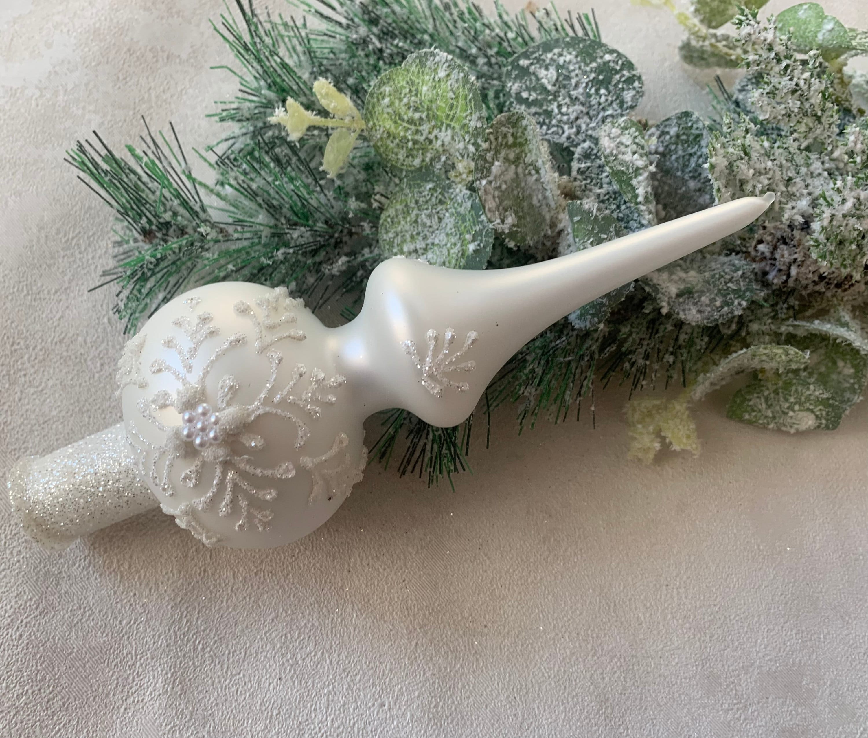 Small White Christmas Glass Tree Topper 8 Inches Tree Topper Etsy UK