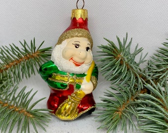 Adorno de vidrio de Navidad Gnomo, figura de vidrio pintado a mano con la boca, regalo de Navidad, adornos de vidrio para árboles de Navidad, Navidad 2021