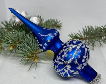 Petite décoration de sapin de Noël vintage en verre bleu de 18 cm (7 pouces), ornement de sapin ancien