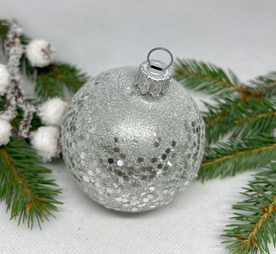 Small Silver Christmas Glass Ball Xmas Ornaments Blown Glass