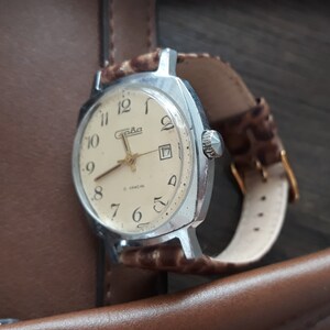 Vintage Slava Mechanical Watch for Men | Retro Wristwatch | Classic Leather Strap | Montre Homme | Manual Wind | Gift for Him