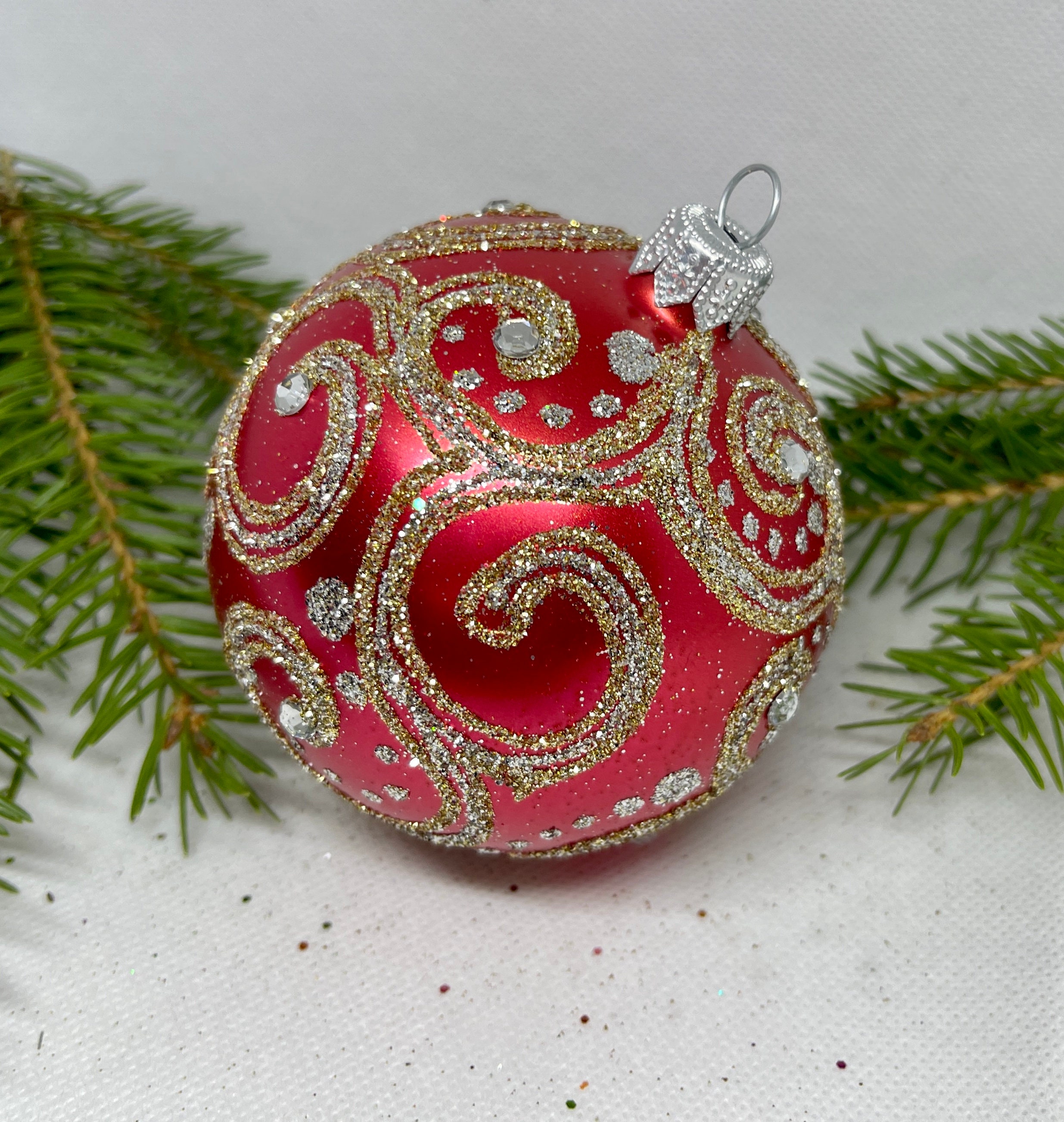 Christmas Ornaments Lot 5 Mini Blown Glass Red Gold Metallic
