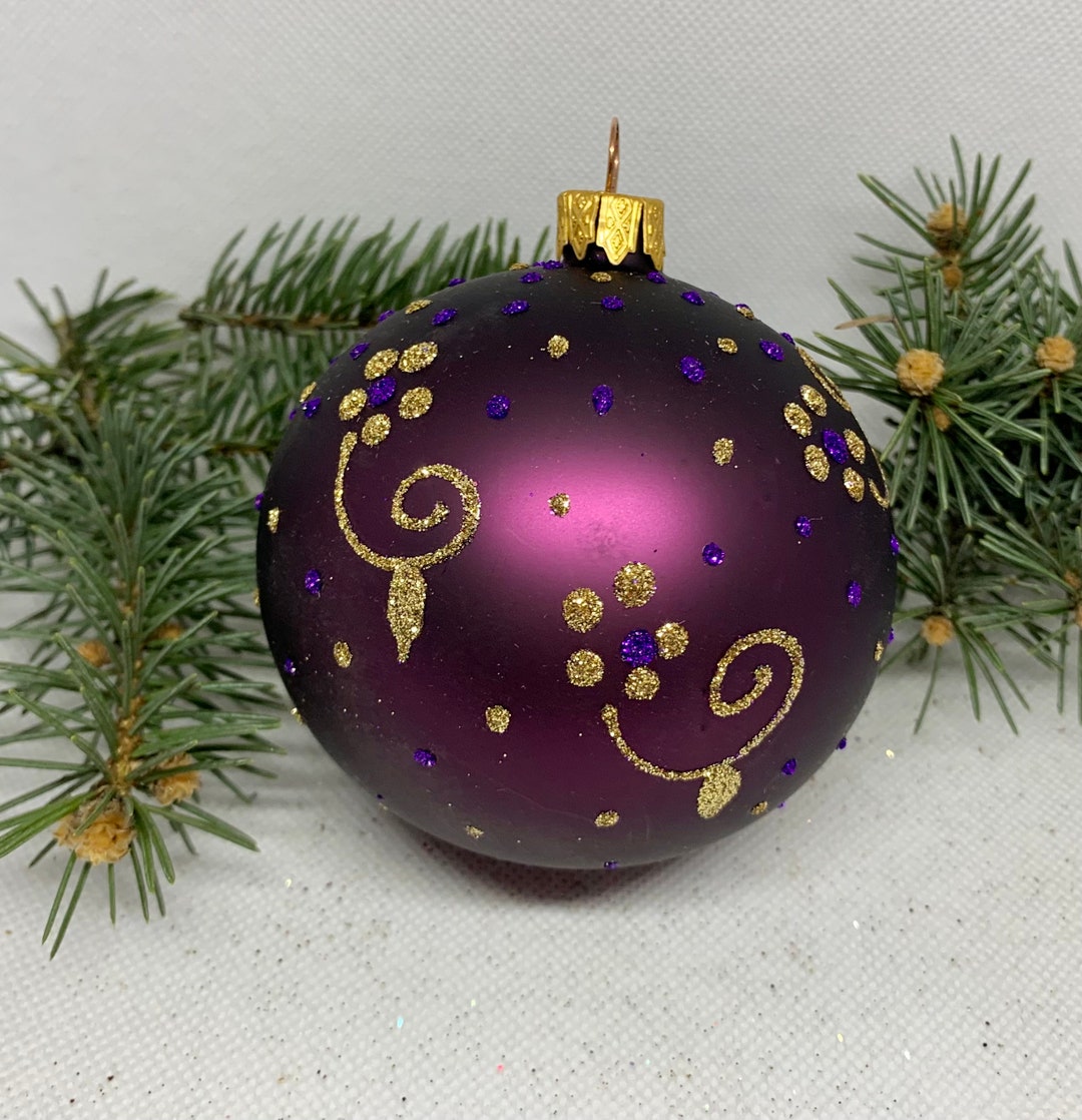 Purple Christmas Glass Ball, Xmas Ornaments, Blown Glass Christmas Ball