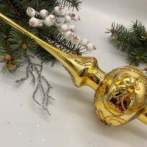 Gold Christmas glass tree topper 12 inches, tree topper antique Christmas ornaments vintage XMAS glass tree topper top