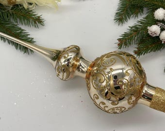 Adorno vintage dorado para la punta del árbol de Navidad, de cristal, 23 cm (9 pulgadas), adorno antiguo de cristal de colores para la punta del árbol.