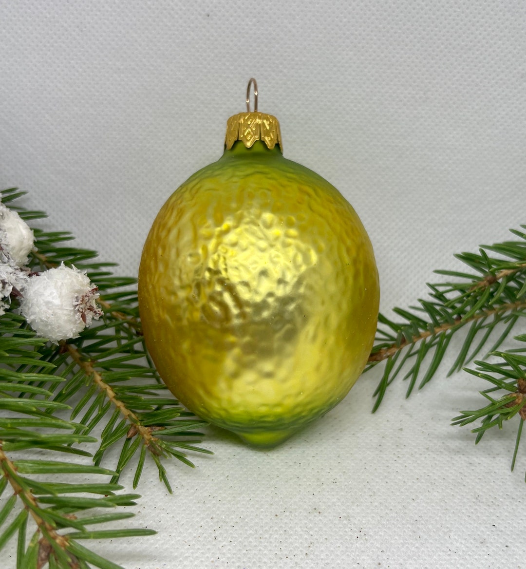 Lemon Christmas Glass Ornament, Mouth Blown Handmade Glass Ornaments