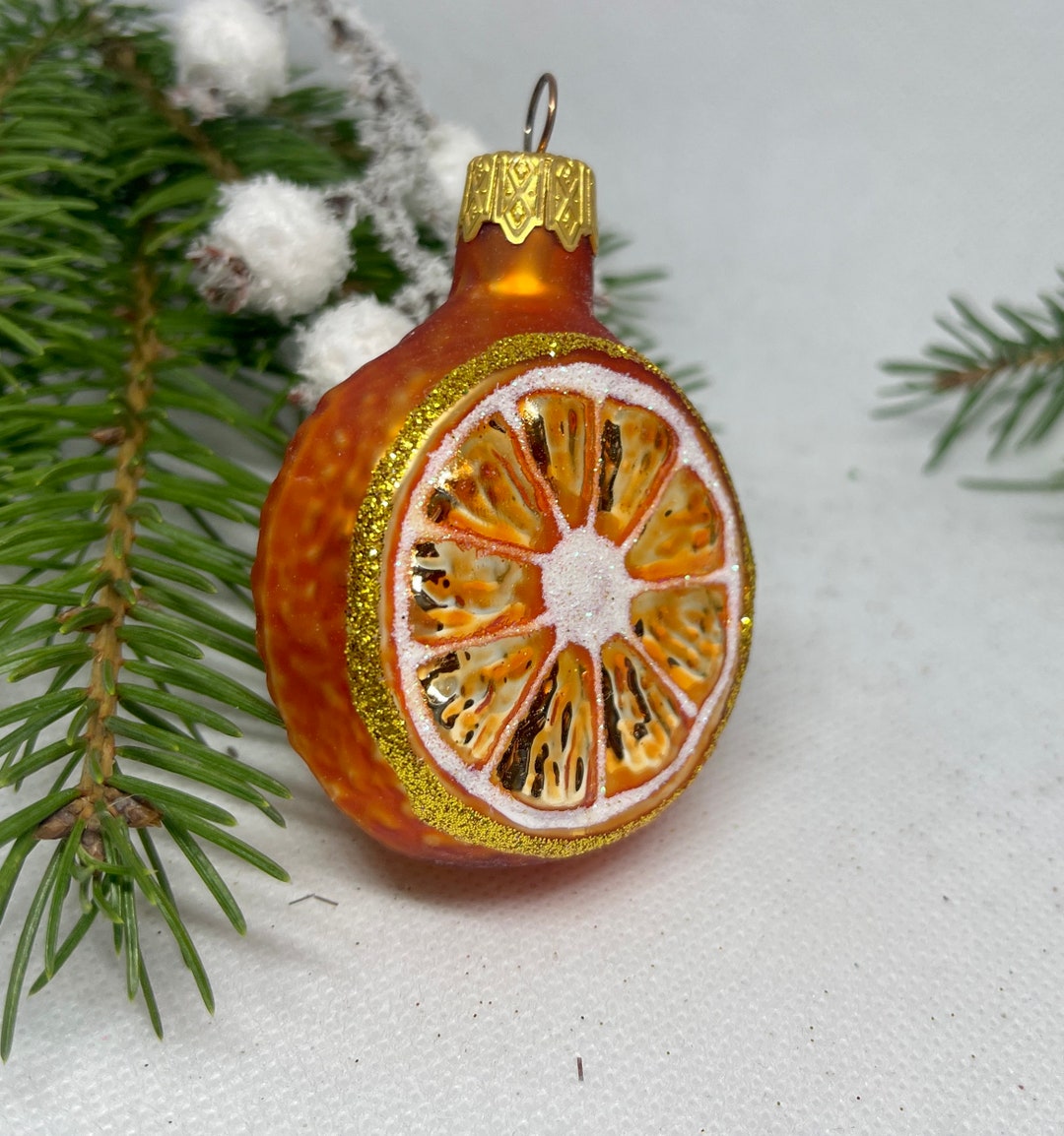 Orange Christmas Glass Ornament, Mouth Blown Handmade Glass Ornaments