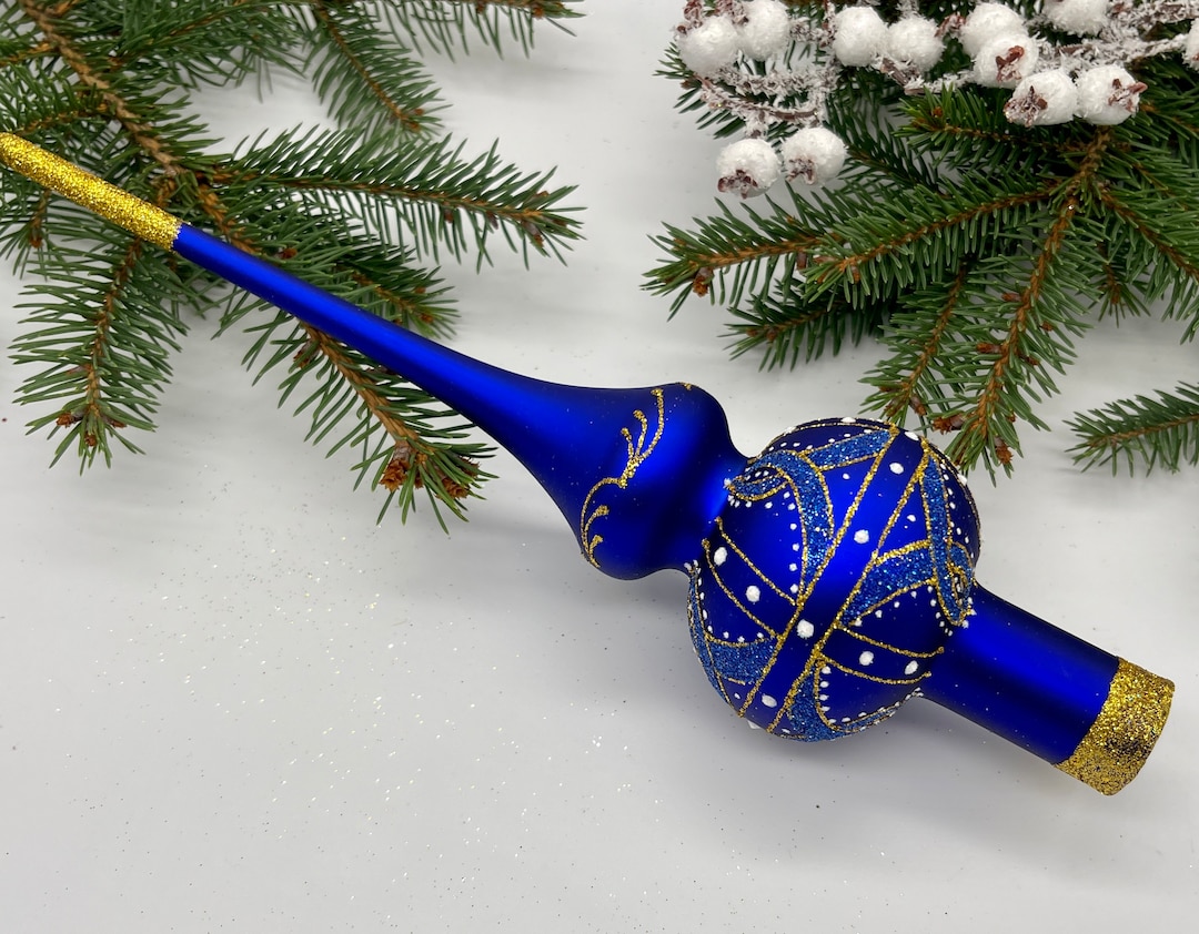 Blue Vintage Christmas Glass Tree Topper 12 Inches Stained Etsy