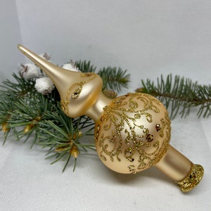 Small gold vintage Christmas glass tree topper 8 inches, tree topper antique Christmas ornaments ornament tree topper top