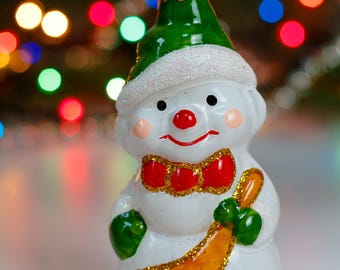 雪だるまのクリスマスガラスオーナメント、吹きガラスのクリスマス