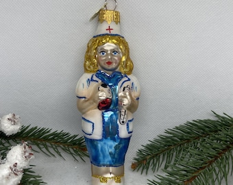 Adorno navideño de enfermera, decoración navideña hecha a mano, adornos de cristal para la familia, adornos para árboles, regalo de Navidad 2024