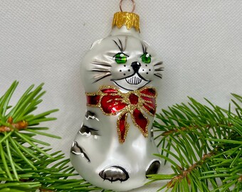 猫のクリスマスガラスオーナメント、吹きガラスクリスマス、手作り