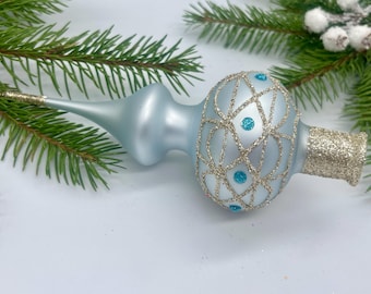 Petite décoration de sapin de Noël vintage en verre bleu de 18 cm, ornement de sapin antique, meilleure décoration de Noël en verre 2024
