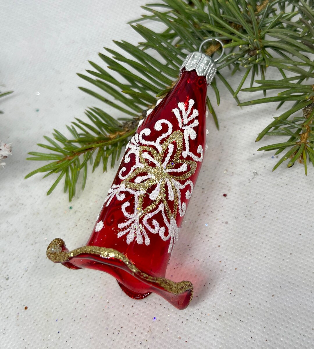 Décoration De Noël En Verre - Cloche Avec étoile En Verre - Peinte à La Main
