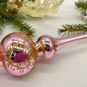 Pink Christmas glass tree topper 9 inches, tree topper antique Christmas ornaments, Xmas 2025, Gifts ideas, Holiday decor, Winter decor