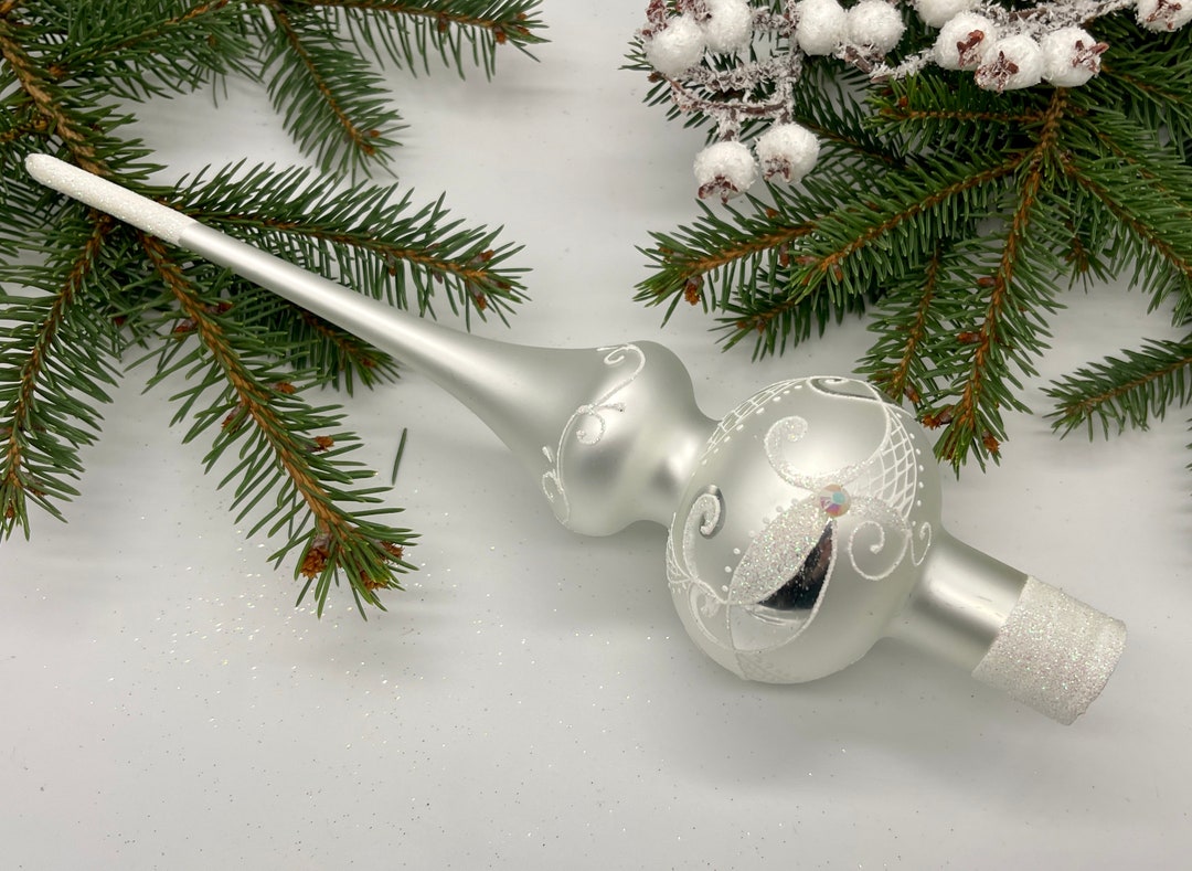 White Vintage Christmas Glass Tree Topper 12 Inches Stained Etsy