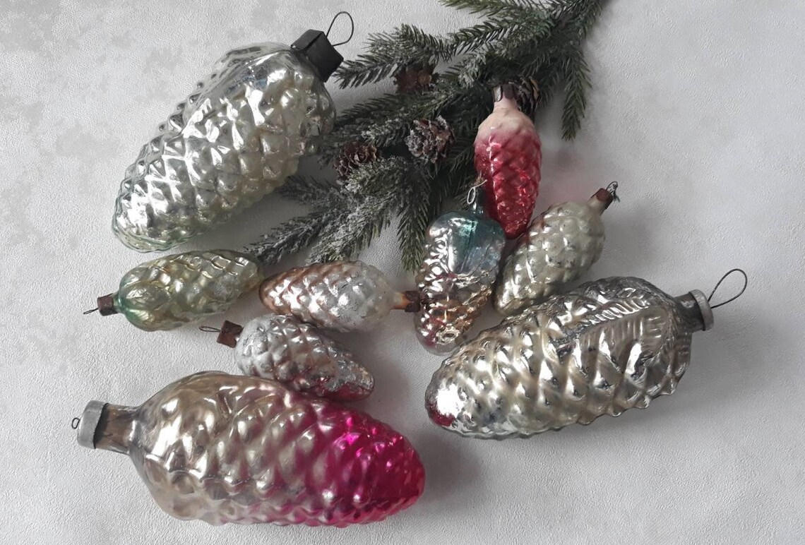 9 Cones Antique Christmas Glass Ornament 1950s Christmas Etsy UK